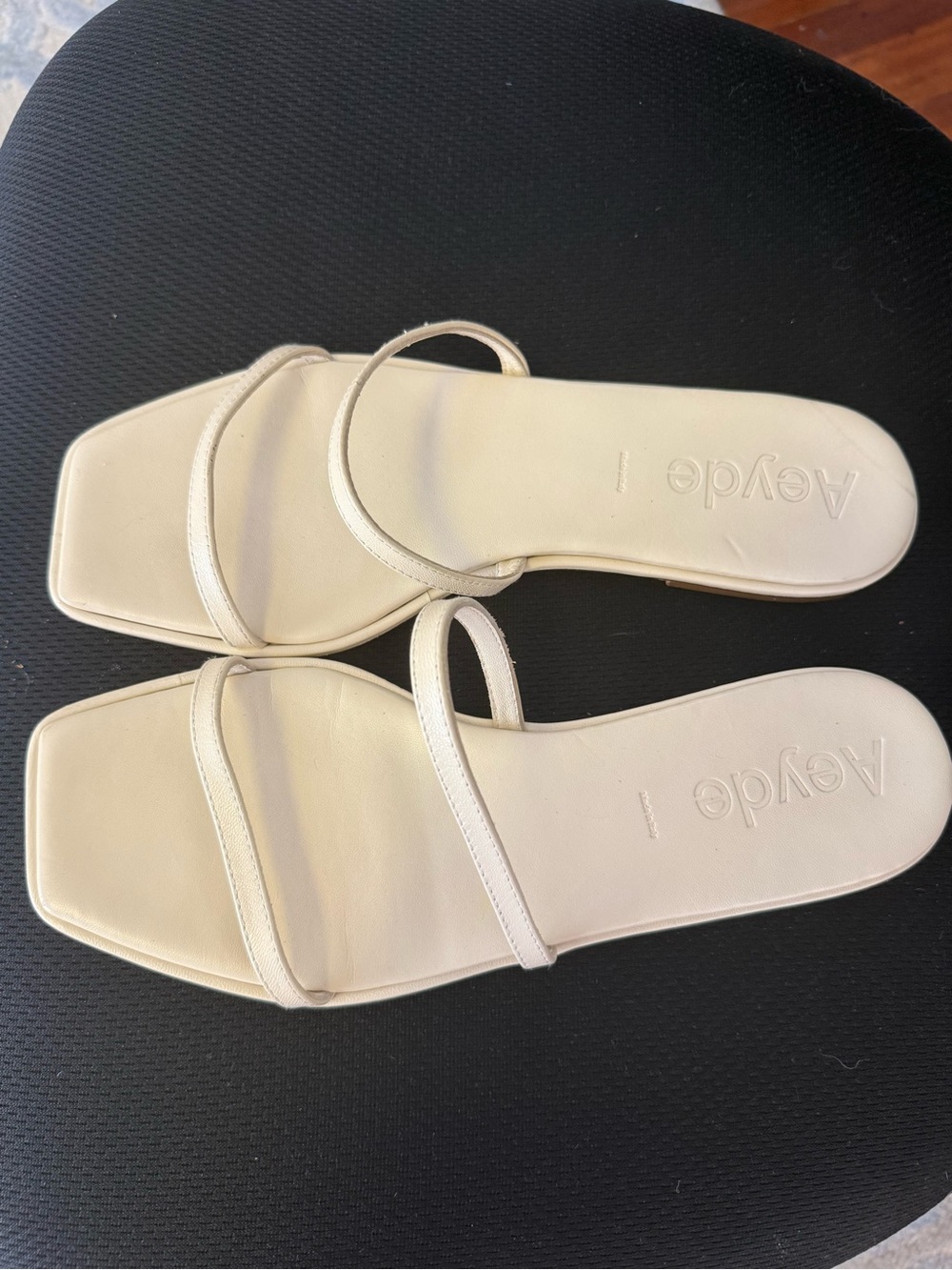 Aeyde Cream Double-Strap Square-Toe Slide Sandals
